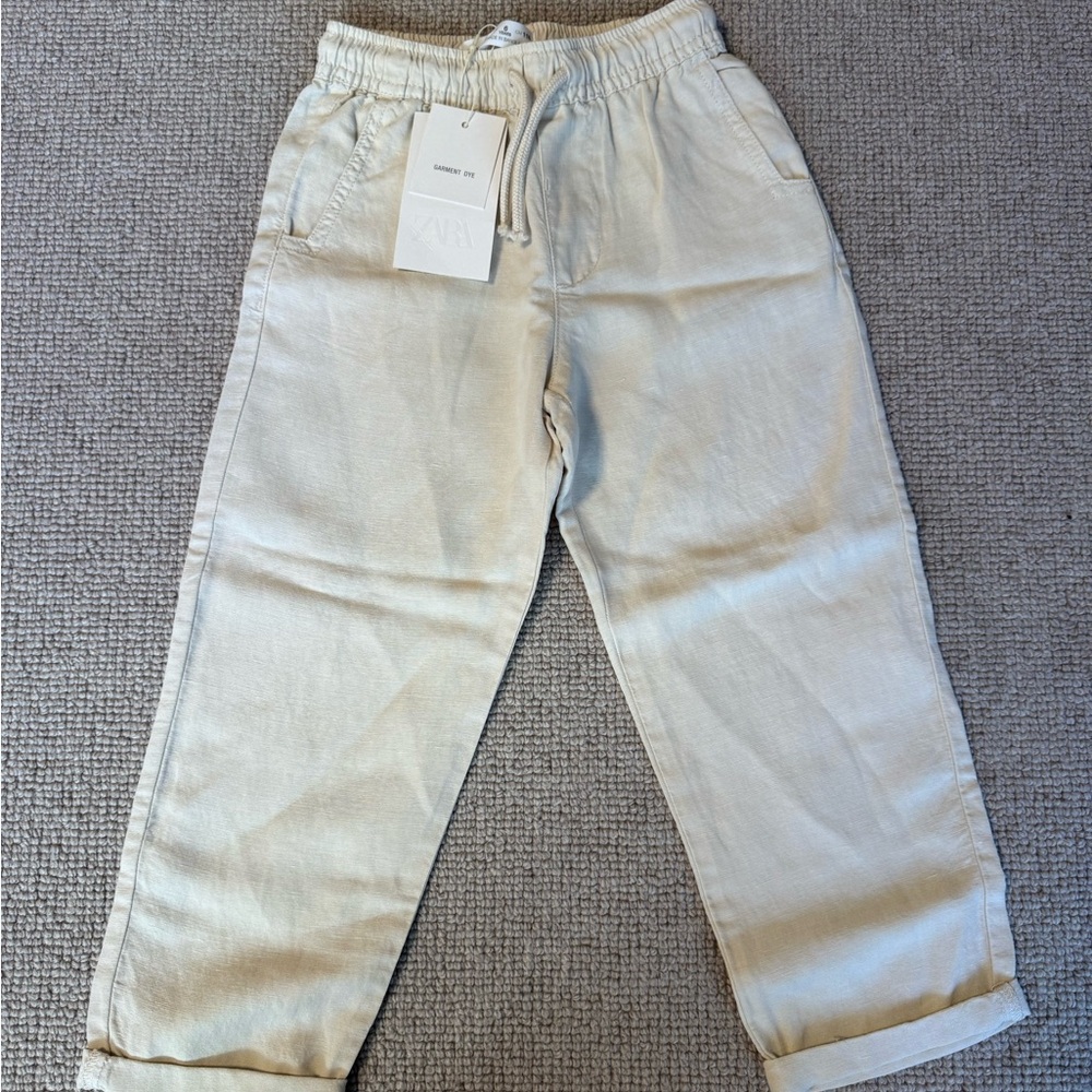 ZARA Boys Cream Linen Drawstring Pants (Size 6)